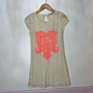 ALTAR’D State Floral Lace keyhole Back Ivory Mini Dress Size XS